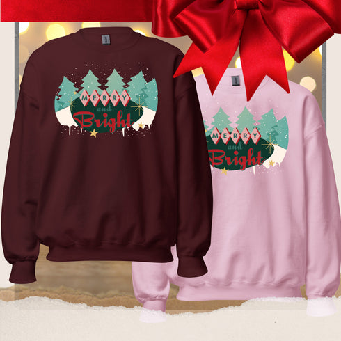 Merry and Bright Retro Christmas Crewneck Sweatshirt-Unisex